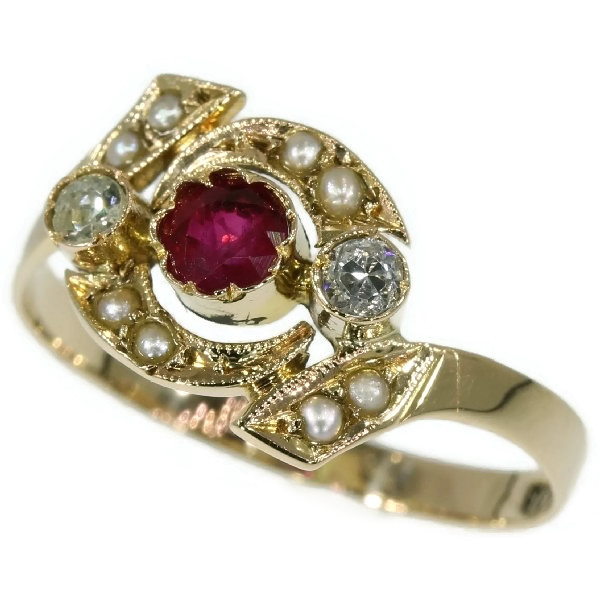 Victorian ruby and old mine cut diamonds ring